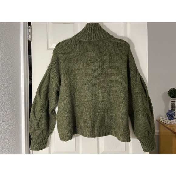 Madewell Olive Green Chunky Knit Cowl Neck Sweater Women's L Logenlook Boho Cozy - Picture 3 of 9